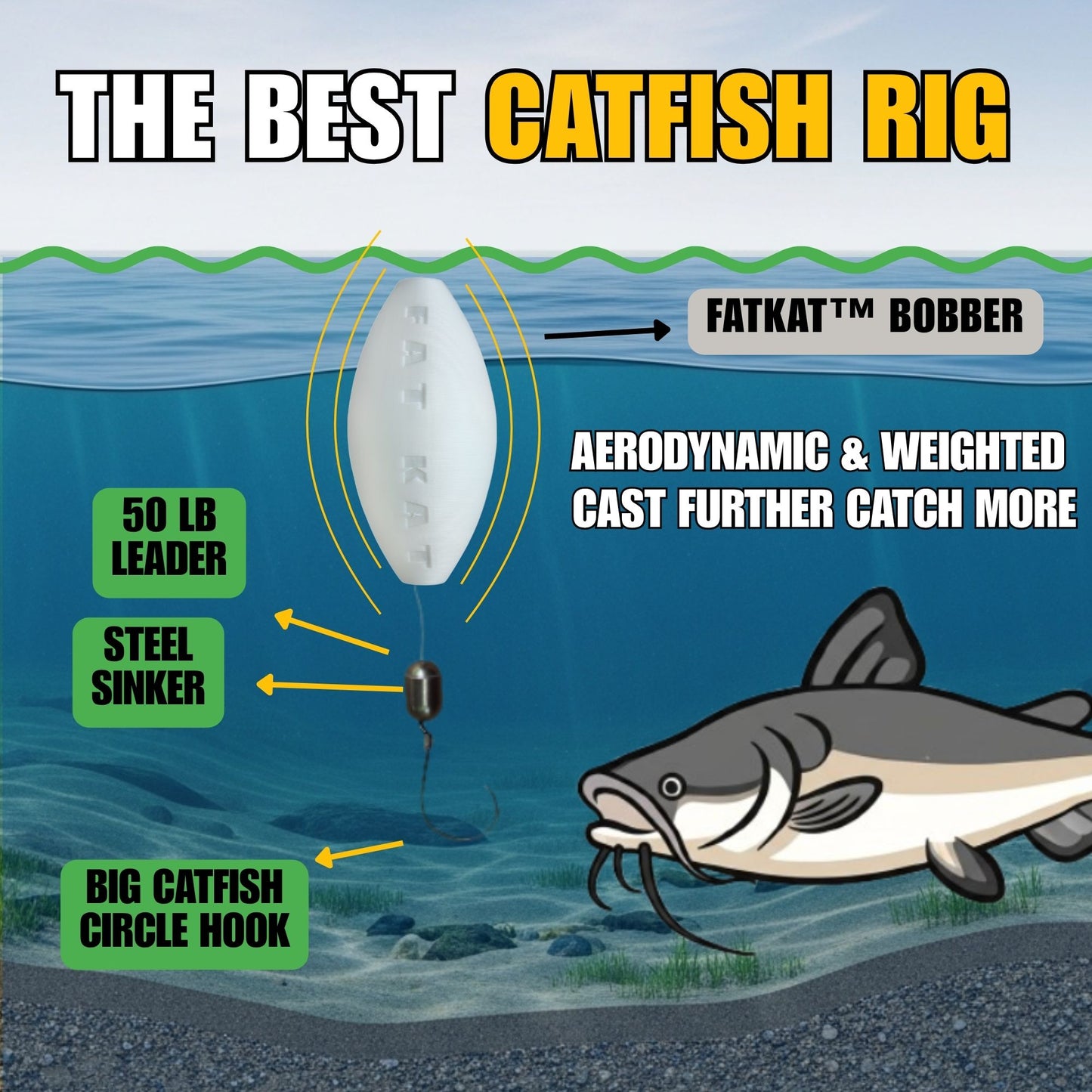 MID-SUMMER SALE | FATKAT™ Bobber Rig: 100% Biodegradable & Ecofriendly Catfish Rig